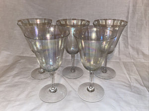 6.5” Set Of 5 Elegant Period Iridescent Champagne Wine Glasses 1940s