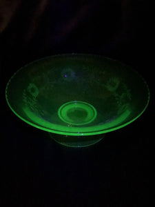 10.5” Floral & Cherry Design Uranium Glass Console Bowl