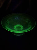 10.5” Floral & Cherry Design Uranium Glass Console Bowl