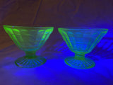 Depression Glass Anchor Hocking Green Block Optic Cone Sherbet Pair Uranium