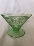 Green Depression glass Sherbert Belmont Rose Cameo Footed