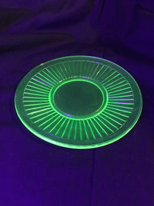 6” 1930 Round Robin Green Uranium Glass Bread Plate Set Of 7 Depression Glass