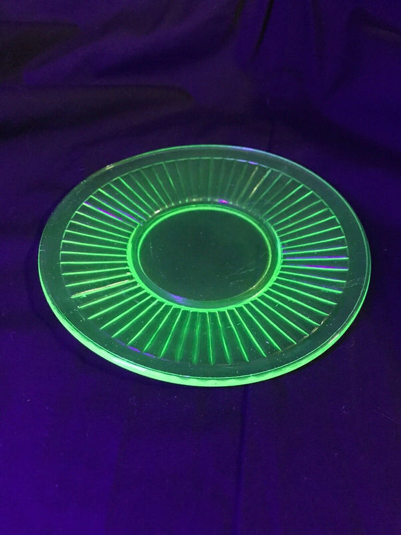 6” 1930 Round Robin Green Uranium Glass Bread Plate Set Of 7 Depression Glass