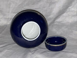 5” Navy Blue Vase With Lid Japanese Colorful Birds Peacocks Bamboo Flower