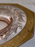 11” Vintage Pink Gold Leaf Trim Flower Wheat Etch Console Bowl