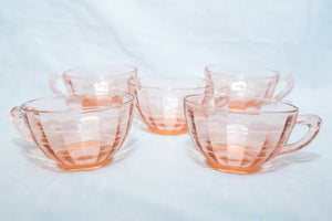 5 Anchor Hocking Pink Depression Block Optic Cups Set