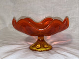 7” Vintage Art Red Orange Footed Candy Dish Bowl