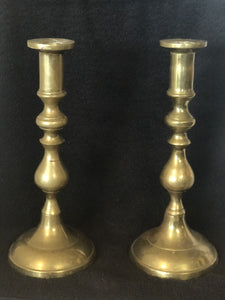 10” Tall Heavy Brass Candlestick Holder - Pair