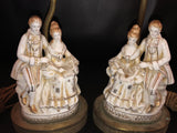 12” Victorian  Lamps Man & Woman Reading Porcelain - Set of 2