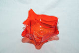 Beautiful Red Orange Art Glass Sculpture Ruffled Smooth Console Bowl Centerpiece