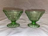 Depression Glass Anchor Hocking Green Block Optic Cone Sherbet Pair Uranium