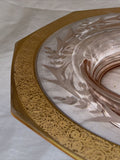 11” Vintage Pink Gold Leaf Trim Flower Wheat Etch Console Bowl