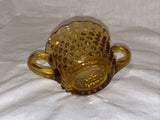 2.5” Tall 3.75” Diameter Vintage Amber Hobnail Glass Cup Handles