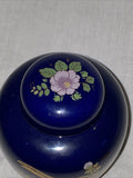 5” Navy Blue Vase With Lid Japanese Colorful Birds Peacocks Bamboo Flower