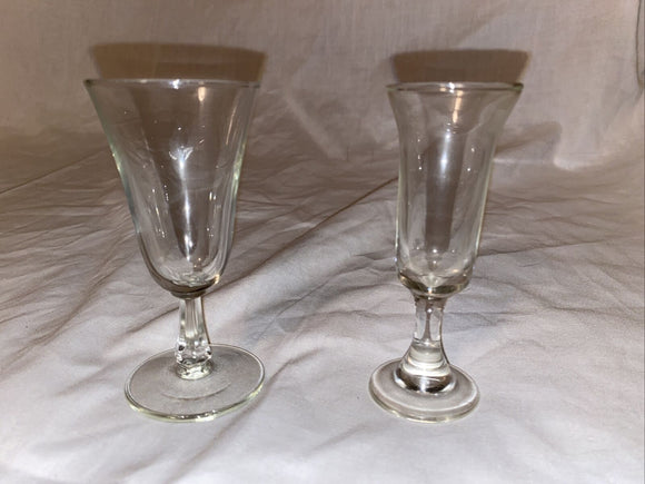 4” Vintage Clear Footed Shot Liquor Alcohol Glass Unmatched Pair