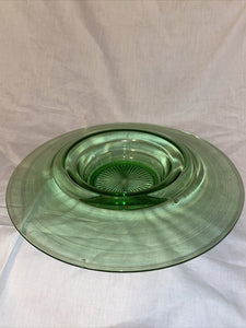 Giant 15.5” Vintage Green Glass Console Bowl Sloped Depression